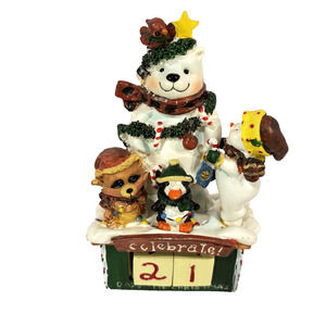 Vintage Polystone Christmas Countdown Figure Polar Bear And Friends Festive Fun